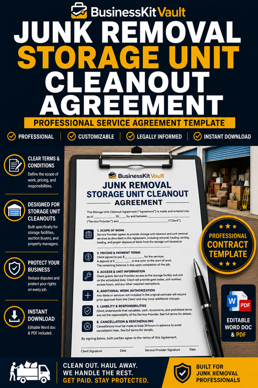Junk Removal Storage Unit Cleanout Agreement