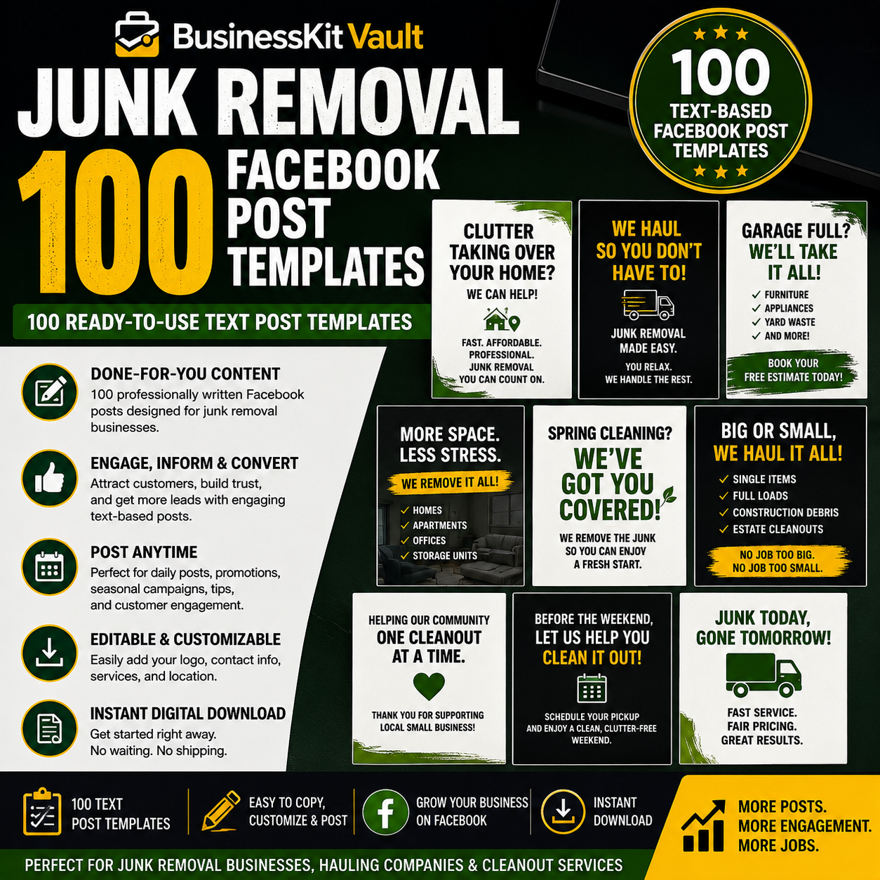 Junk Removal 100 Facebook Post Templates